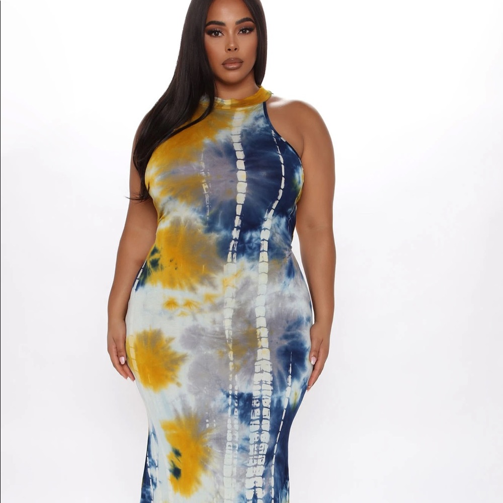 Fashion Nova Tie Die Maxi Dress - Blue